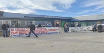 Παράσταση διαμαρτυρίας πραγματοποίησε το συνδικάτο Τροφίμων- Ποτών- Γάλακτος Ημαθίας – Πέλλας έξω από τη βιομηχανία Τροφίμων ΑΛΜΗ