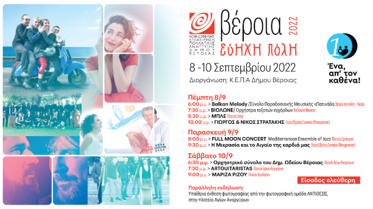 BEΡΟΙΑ, ΕΥΗΧΗ ΠΟΛΗ : Το πρόγραμμα από 8 έως και 10 Σεπτεμβρίου 2022
