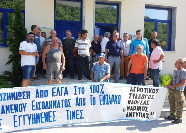 Συγκέντρωση διαμαρτυρίας πραγματοποίησαν αγρότες της Ημαθίας στο υποκατάστημα του ΕΛΓΑ Βέροιας σήμερα το πρωί